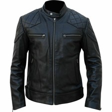 Giubbotto pelle uomo biker moto giubbino morbido pelle di agnello corto slim fit