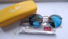 occhiali Ray Ban Round RB3447 taglia 50 oro lenti azzurro specchiate POLARIZZATE
