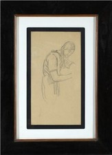 MARCELLO DUDOVICH (1878 – 1962) Quadro DIPINTO Disegno a Matita Ragazza Cornice 