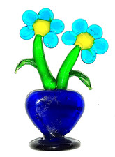 MURANO 80s miniatura vaso di fiori margherite azzurre in vetro soffiato kawaii