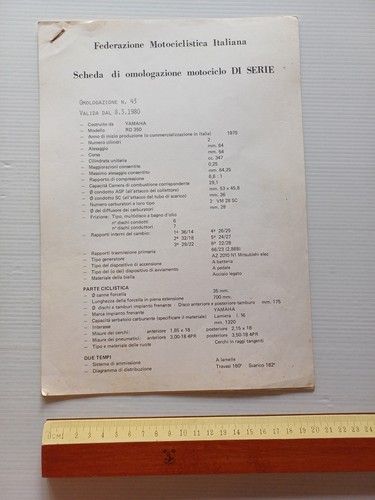 Yamaha 350 1980 scheda - rd,
