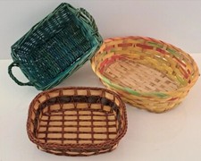 Lotto 3 cesti cestini vimini rattan colorati naturale verde confezioni Natale