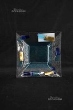 Piattino Centro Tavolo In Vetro Con Murine Blu Oro Azzurro 20 X 20 Cm