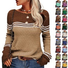 Maglione Donna Color Block Manica Lunga Autunno Top Casual Maglia S-2XL