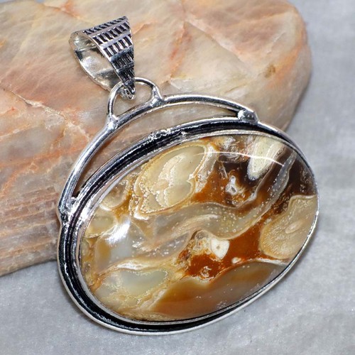 Ciondolo rock fossil argento - ciondolo,