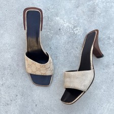 Gucci | Autentico Vintage GG Monogram Crema Champagne Beige Canvas Mules (35)