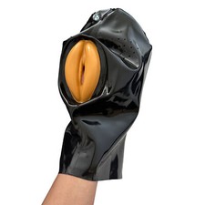 Maschera in gomma con cappuccio e cerniera posteriore in lattice con vestito cosplay festa vaginale fetish BDSM