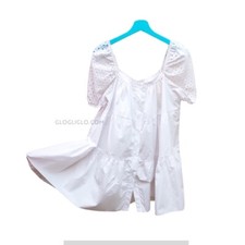 Abito In Pizzo Sangallo E Cotone Bianco 