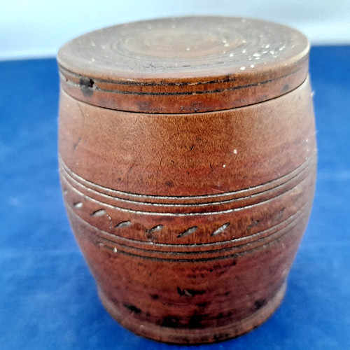 Antique small treen barrel - small,