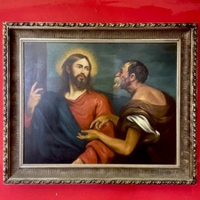 quadro dipinto a olio su tela religioso ritratto sacro con cornice stile antico
