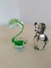 STATUETTE CIGNO e CANE altezza 20cm, in vetro di MURANO soffiato anni ’70/80