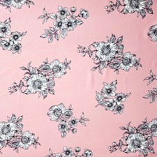 Pink Floral Creppe Chiffon Shirting Fabric 56" By The Yard Black White Flowers