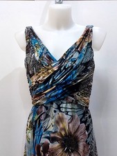 Vestito Abito Maculato Animalier Leopardato Blu Con Orchidee Taglia 44