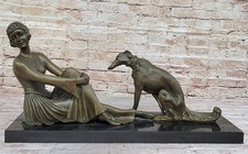 Levriero Cane Amante Femmina Woman Bronzo Marmo Statua Scultura Art Regalo
