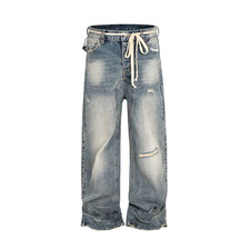 Jeans Larghi Con Coulisse Blu