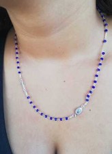 COLLANA A ROSARIO IN ARGENTO 925 RODIATO IN ORO 18KT E PIETRE BLU ELETTRICO