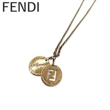 Collana con monete logo Fendi FF, strass cristallo oro, catena lunga, autentica