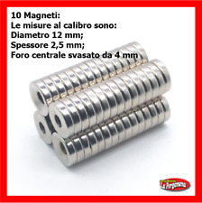 10 MAGNETI NEODIMIO 12X3  mm + FORO DA 4 mm CALAMITE FIMO CERAMICA FAI DA TE
