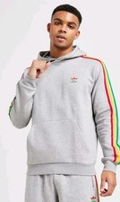Felpa con cappuccio Adidas Originals 3 strisce Rasta/Jamaica grigia-TUTTE LE TAGLIE-nuova-originale-RARA
