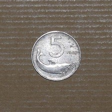 5 lire 1955 Delfino rara