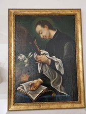 SAN LUIGI GONZAGA OLIO SU TELA QUADRO DIPINTO ACQUERELLO CORNICE  CARBONCINO