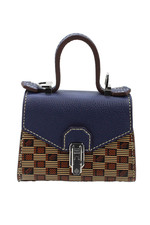 Borsa a mano donna Moreau in pelle a righe con chiusura a spinta blu