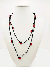 Collana Uncinetto Filo Lurex E Cristalli Nero/Rosso 