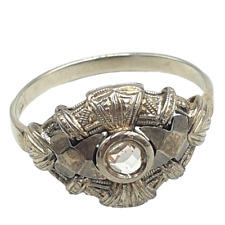 Anello antico italiano anni '10 oro bianco massiccio 18k con rosetta di diamante