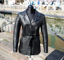 Giacca di Pelle Vintage da Donna con Cintura Originale Anni '70 taglia S