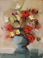 Benito TOMEZZOLI artista veronese olio tela " vaso di fiori  " firma certificato