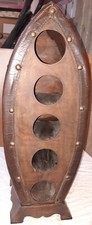 Portabottiglie in legno rilegato in cuoio formato pesce 5 vani.