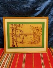 Quadro Pirografia Paesaggio Rurale Con Casale Vintage Firmata Corbari 