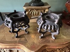 Coppia Basi Cinesi In Legno Intagliato 