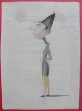 Eugenio Cecconi (Firenze 1834–1888) CARICATURA Roberti dipinto 27x20 OTTOCENTO