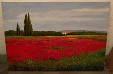 Quadro Carlo Pupi "Campo di Papaveri" Olio su Tela 100x70