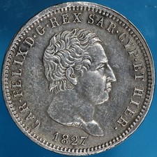 CARLO FELICE 2 LIRE 1827 TORINO SILVER COIN ARGENTO qBB R! MONETA RIPARATA