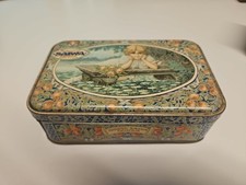 Antica Rara Scatola Latta Pubblicità Biscotti SAIWA Bimba Fiori Rose - Genova