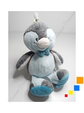 Peluche/Doudou Louis Et Scott Pingouin Bleu Gris Noeud Papillon 28cm - Noukies