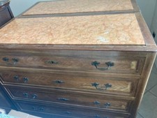 Coppia di Cassettiere + un comodino antichi in legno con top in marmo.