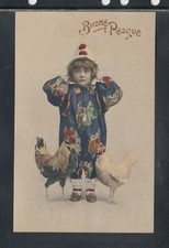 Cartolina Augurale Buona Pasqua Bambino Costume Pagliaccio Gallo Gallina ZB182