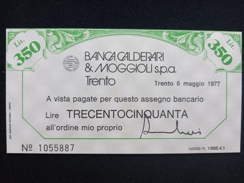 Miniassegno 1977 banca - miniassegno,