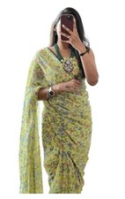 Donna Crespo Floreale Stampa Pronta Da Indossare One Minute Saree Con Maglia Pz.