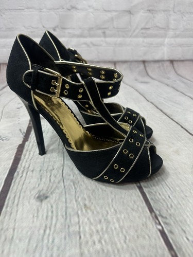 Women black gold stiletto - gold,