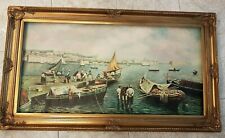 QUADRO Dipinto A MANO OLIO su Tela CON cornice LEGNO FOGLIA ORO BAROCCO 82X142CM