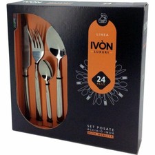 Servizio di posate in acciaio inox 24 pezzi set forchette coltelli cucchiai