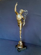 Mercurio - Hermes Volante del Giambologna - Bronzo Base Marmo - XX Sec. 55 Cm