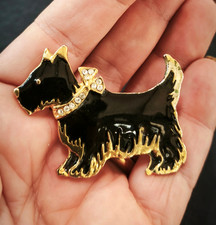 spilla vintage americana anni 60 a forma di cane smalto nero  - vtg  brooch