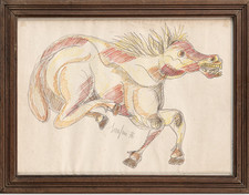 Beppe Serafini (1915-87) Cavallo Disegno 1976 Firmato e Certificato Arte Toscana