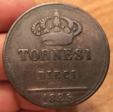 10 Tornesi 1825, Regno Due Sicilie Francesco I, MB/qBB, Rif. 4649