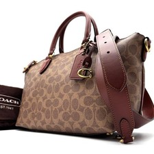 Borsa a tracolla Coach Satchel Signature Canvas Borsetta Beige Marrone Autentica